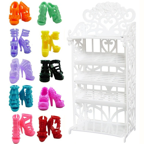 Mix Doll Accessories Option 10 Pairs Shoes - Shoe Cabinet White Rack Storage Dollhouse Furniture Matron Inn