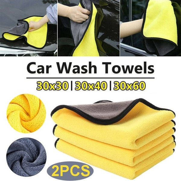 2PCS Microfiber Car Wash Towel Cleaning Drying Cloth Hemming Car Care Cloth Detailing Auto Wash Towel for All Cars