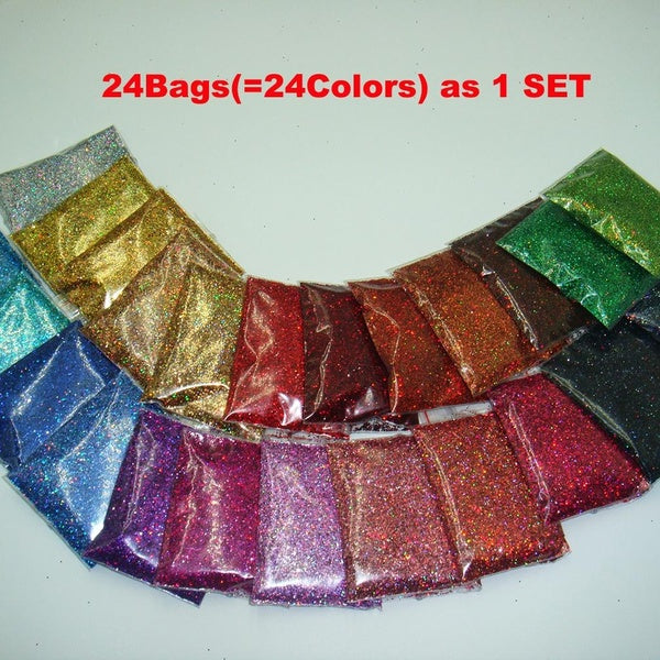 24 Holographic Colors (0.4MM)1-64" Shining Nail Glitter Dust Powder for Nail Art DIY Makeup Cosmetic Glitter Christmas Craft Decorations