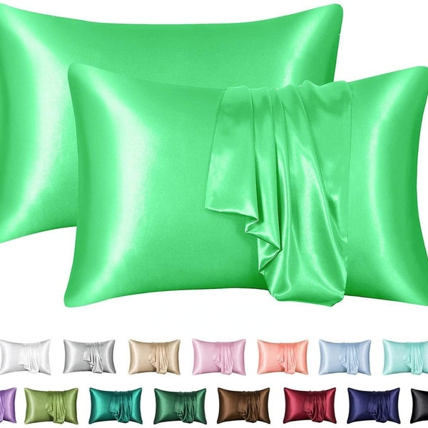 1-2-4 PCS Ice Silk Pillowcase Standard Size 21 Momme 600 Thread Count for Hair and Skin, Hypoallergenic Soft Breathable Both Sides Ice Silk Pillow C