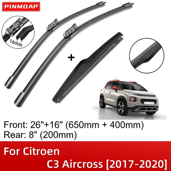 Car Wiper Blades For Citroen C3 Aircross 2017-2020 26" 16" 8" Front Rear Wiper Blades Brushes Cutter Accessories 2017 2018 2019 2020