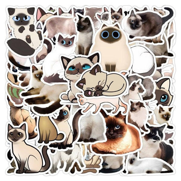 10-50pcs Cute Siamese cat stickers cat Stickers Decals Waterproof Helmet Luggage Notebook Laptop Suitcase Car Skateboard Graffiti Sticker