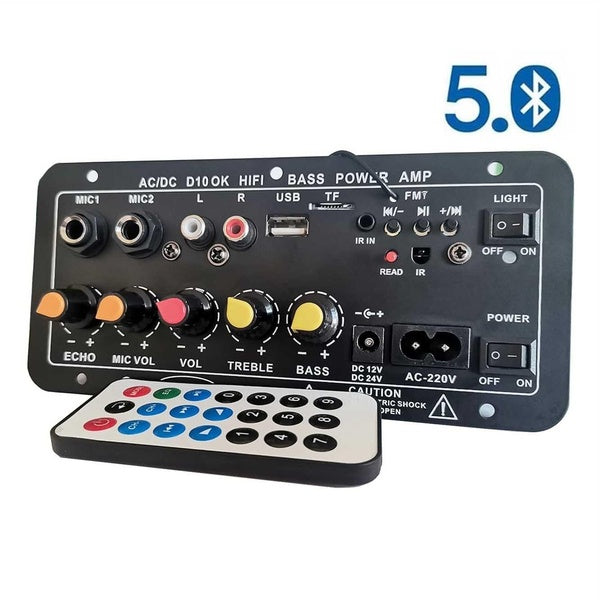 AC 220V 12v 24v Digital Bluetooth Stereo Amplifier Board Subwoofer Dual Microphone Karaoke Amplifiers For 8-12 Inch Speaker