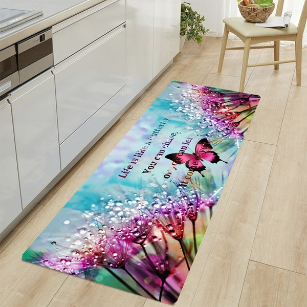 3D Dandelion Butterfly Pattern Carpet Kitchen Non-slip Floor Mats Bathroom Rug Bedroom Rectangular Runner Rug