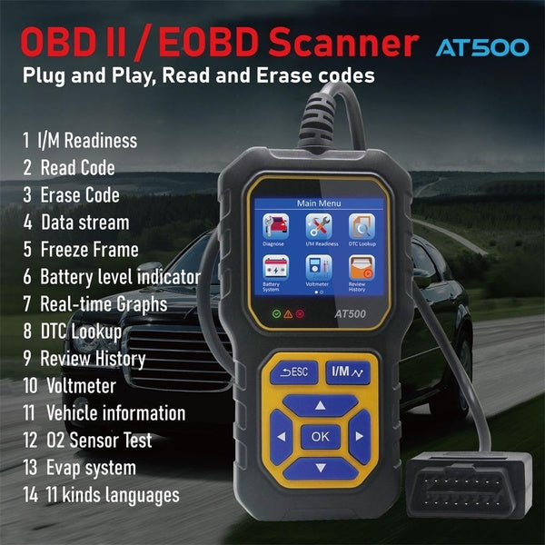 Outil de diagnostic de scanner OBD2, outils de testeur de balayage de moteur de lecteur de code, scanner de voiture à écran couleur 2,4 '' avec réini