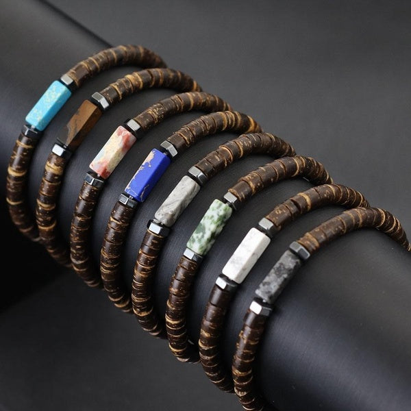 Antique Handmade Wooden Beads Bracelet Charms Natural Stone Braslet For Men Armband Jewelry Homme