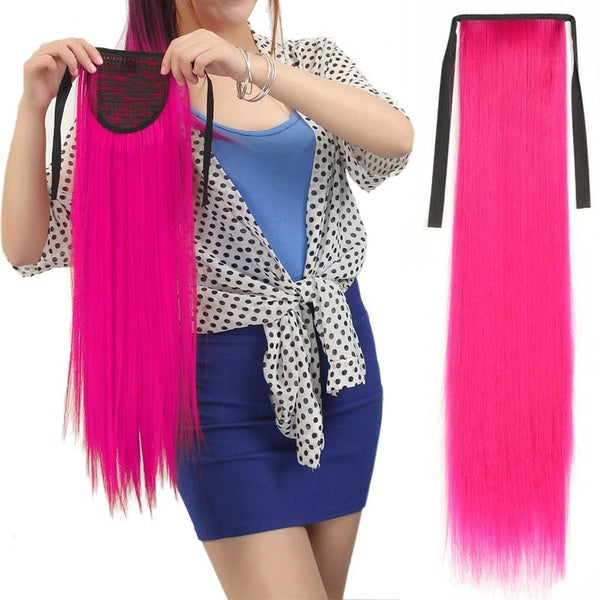55cm Long Ponytails Synthetic Hair Fiber Heat-Resistant Straight Hair With Ponytail Fake Hair Chip-in Hair Extensions Pony Tail Wig Hair extensions H