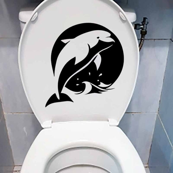 24.2X22.6CM Wall Sticker Home Room Toilet Decals Mural Design Dolphin Fish Sun Sea Ocean T5-0444