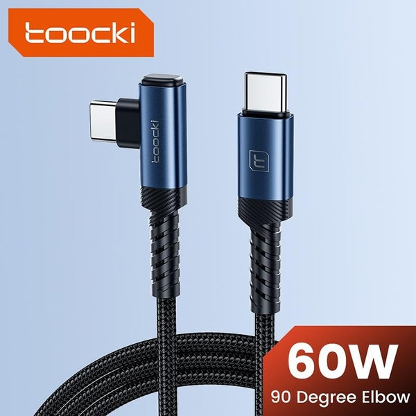 Toocki PD 60W USB-C to Type-C 3A Fast Charging Cable 90-Degree Elbow Game Data Cable For Samsung S23 Huawei Xiaomi Mobile Phones Laptop Tablets
