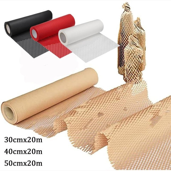 20M Honeycomb Cushioning Wrap Roll for Moving Shipping Packaging Gifts Recyclable Honeycomb Paper Supplies Bubble Paper Wrapp Brown-White-Black-Red