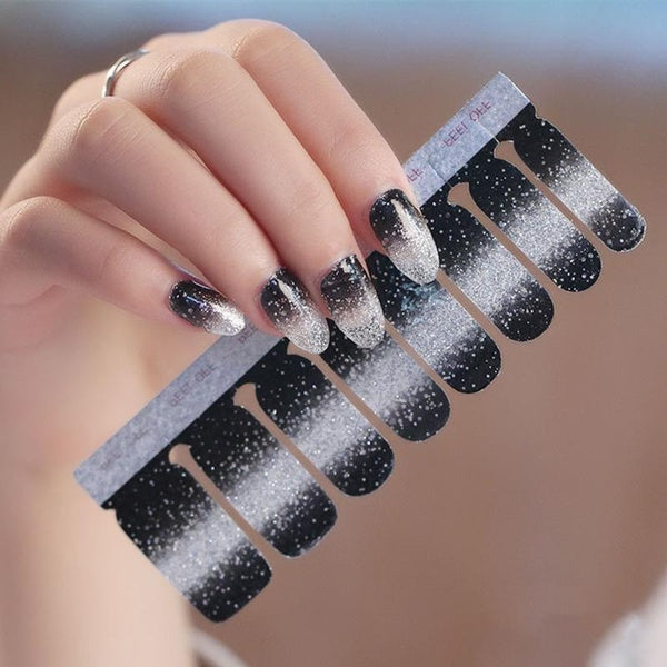 16Tips Gradual Color Glitter Nail Sticker DIY Fashion Solid Color Nail Sticker Self Adhesive Nail Patch Decoration Nail Strips Nail Sticker Set Nail