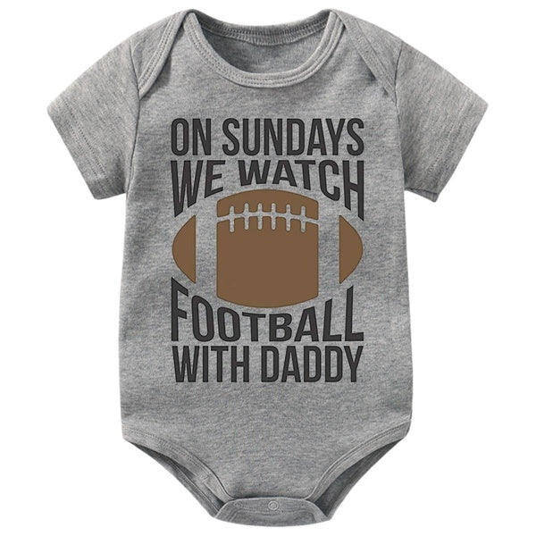 On Sundays We Watch Football with Daddy Baby Bodysuit, Cute Baby Onesie for Boys Girls,Creeper Infant One-piece,Funny Novelty Short Sleeve Jumpsuit R