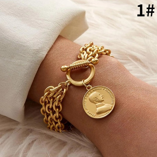 Or Couleur Charme Chaîne Bracelets pour Femmes Hommes Métal Portrait Coin Alliage Bracelets Bijoux De Mode
