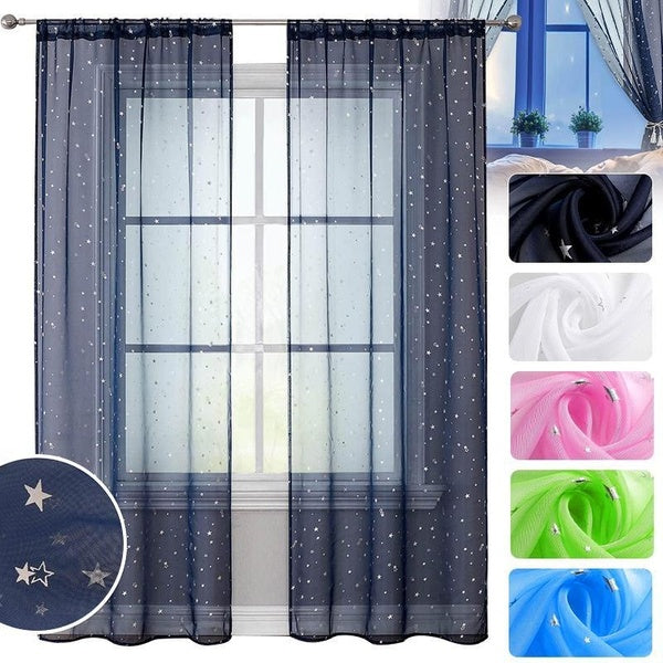 1-2PCS Star Patterned Curtains, Cute Star Gauze Curtains Home Decor Tulle Semi-Blackout Bedroom Curtains For Living Room, Bedroom And Nursery
