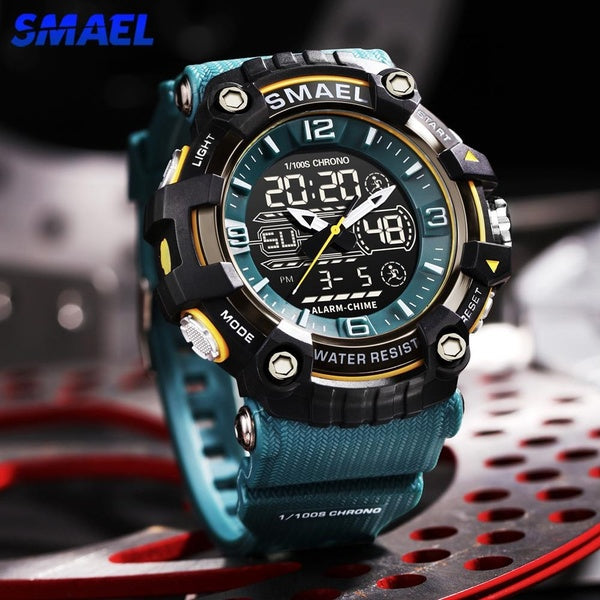 Montres de Sport étanches marque SMAEL montre double affichage Quartz montres numériques chronomètre mode vert foncé hommes montre
