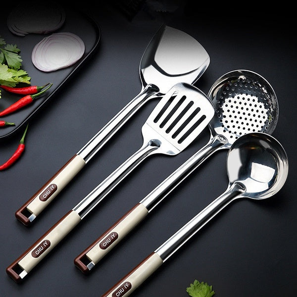 4pcs-lot Stainless Steel Cooking Utensils Turners For Fried Steak Shovel Soup Spoon Slotted Turner Ladles Kitchen Tool XB 038