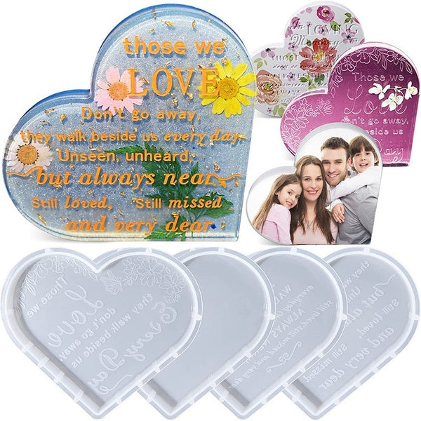 4pcs-set DIY Love Heart Commemorative Plate Resin Molds Crystal Silicone Moulds for Epoxy Resin Handmade Ornament Home Decorations Art Craft Making T