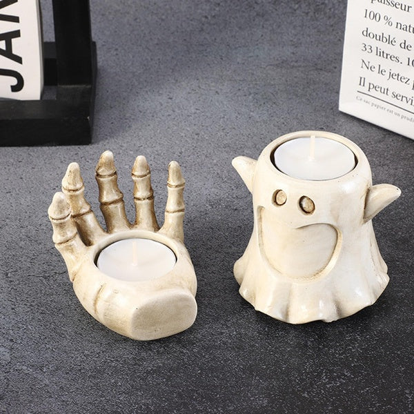 Seasonal Candle Holders Spooky Candle Holder Halloween Candle Holder Ghost Pumpkin Skeleton Hand Tealight Candle Stand Candlestick Tray Centerpiece