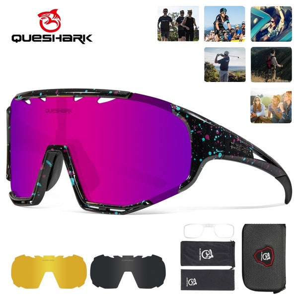 Queshark Women Sport Sunglasses Men Cycling Eyewear TR90 Road Mountain Bike Glasses UV400 Bicycle Goggles 3Lens