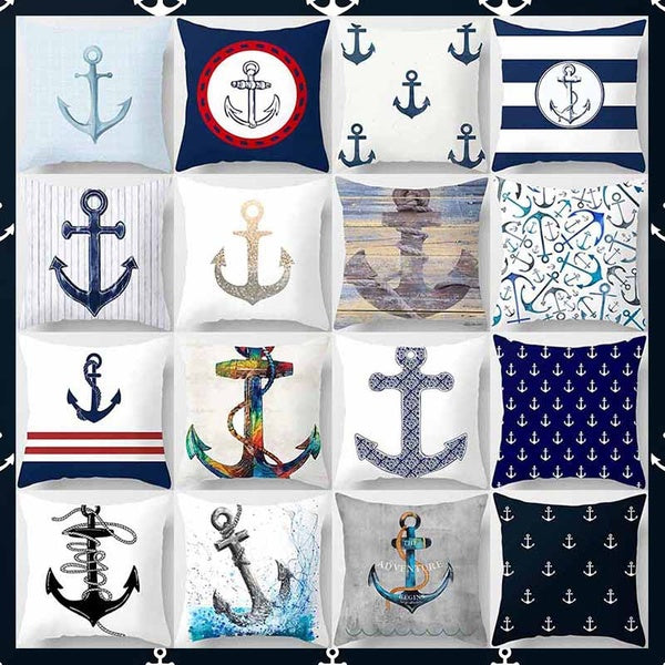 Anchor printing square pillowcase, used for home decoration, car sofa cushion cover. (45cm * 45cm)