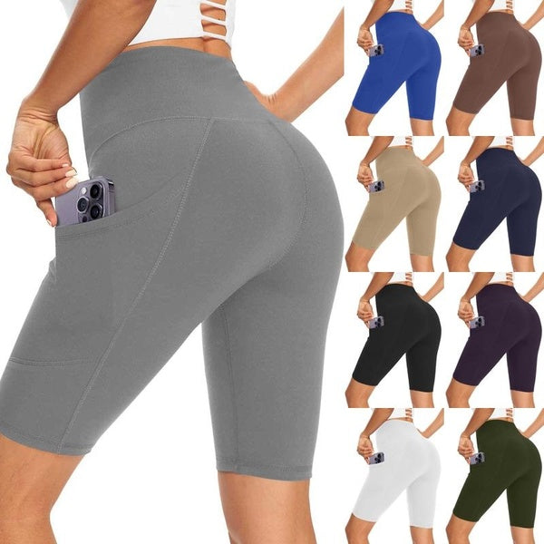 Pantalon de Yoga taille haute doux pour femmes, avec poches latérales, Leggings de Sport élastiques de couleur unie