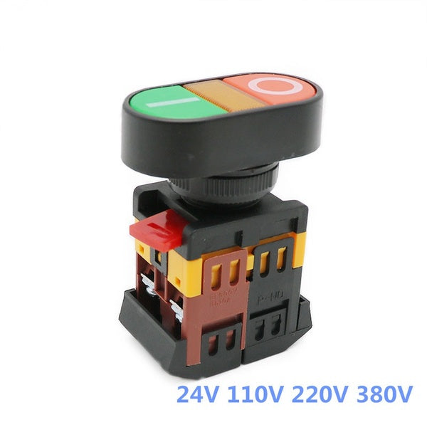 APBB 22mm 25mm 110V 220V 380V AC ON-OFF START STOP 1 NO NC 2 Buttons 22N Momentary Double Head Push Button Switch With LED Yellow Lamp