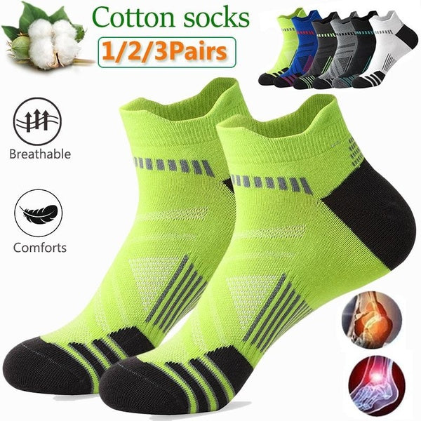 100% Cotton Athletic Socks for Men - Breathable, Non-Slip, Shock-Absorbing, Sweat-Wicking, Knit Fabric, Geometric Pattern - Machine Washable - 1-2-3
