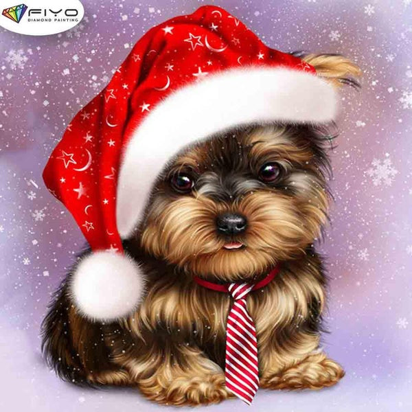 FIYO Dogs and Christmas Hats Diamond Painting Kits For Adults DIY 5D Diamond Mosaic Diamond Painting Home and Kitchen Fashion Canvas Pictures Wall De