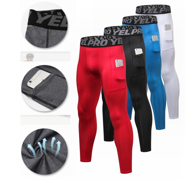 New Breathable Men Pocket Pants Sports Leggings Compression Pants Plus Size Thermal Pants