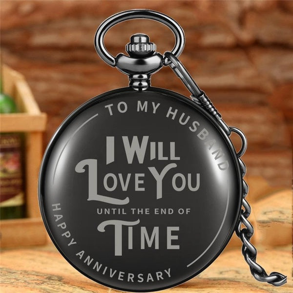 À mon mari, je t'aimerai jusqu'à la fin des temps montre de poche à quartz rétro pour hommes avec chaîne pendentif cadeau d'anniversaire à l'amant