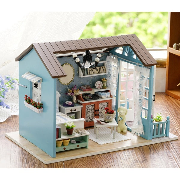 21x12.5x15.5CM 3D Wooden DIY Dollhouse with Furnitures Miniature Toy for Kids Adults Puzzle Toy Christmas Gift
