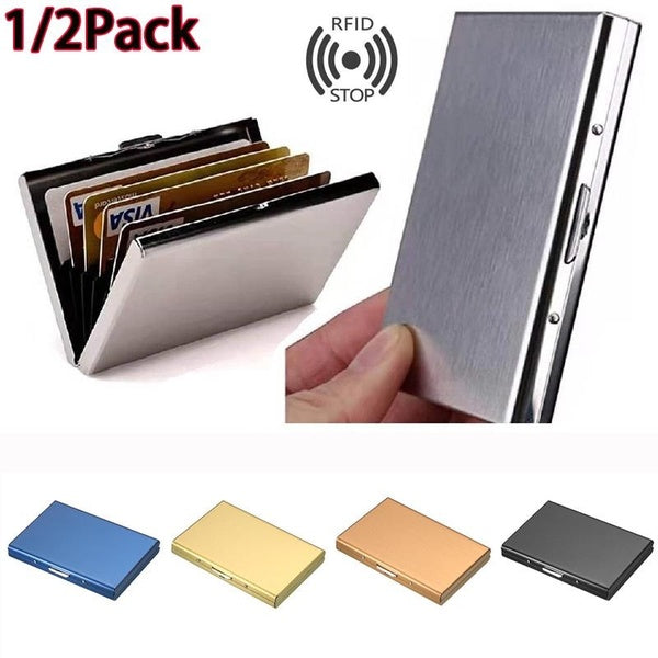 1-2Pack porte-carte de crédit haute qualité en acier inoxydable RFID bloquant portefeuilles minces porte-étui en métal hommes porte-cartes de visite