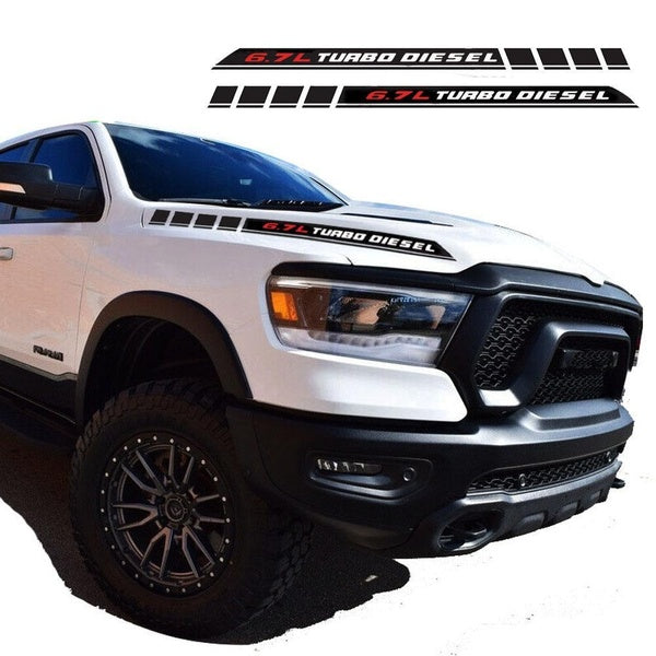 2 PCS Car Hood Decals 6.7L Turbo Diesel Sticker For Dodge Ram 1500 2500 3500 Cummins