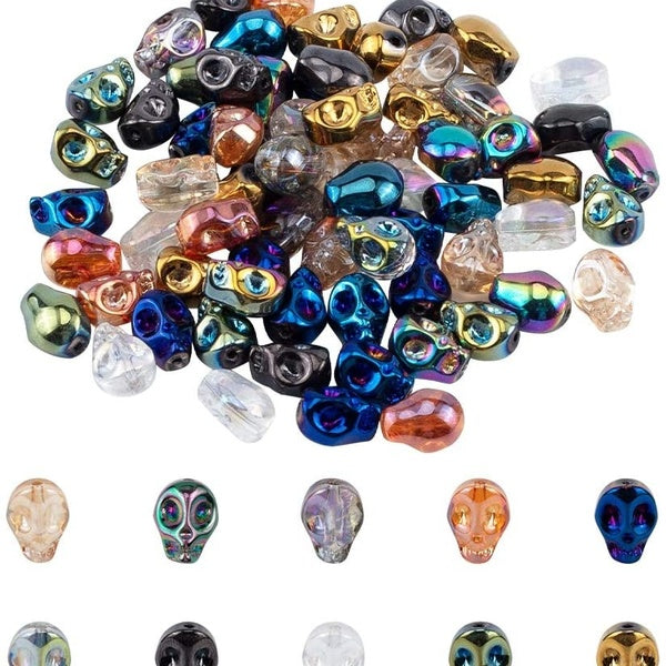 10pcs 10 couleurs tête de mort perles squelette crâne entretoise perle charme galvanoplastie perles de verre pour décorations d'halloween fabrication