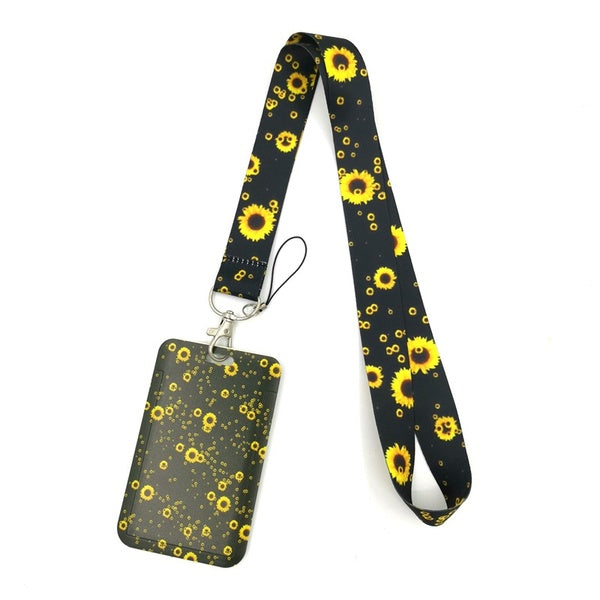 Sunflowers Flowers Creative Lanyard Card Holder Student Hanging Neck Phone Lanyard Badge Subway Access Card Holder Accessories
