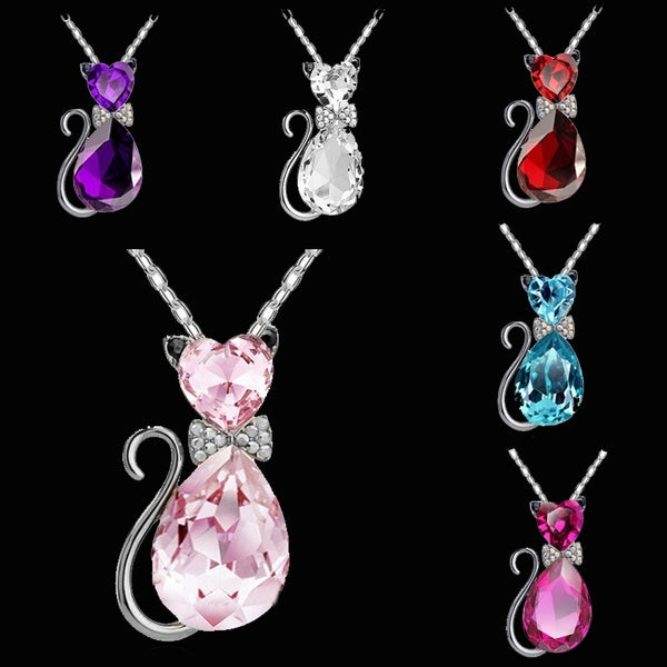 Fashion Jewellery Accessories Cat Crystal Pendant Necklace Cubic Zirconia Cat Kitty Woman Necklace Hot Lovely Gift