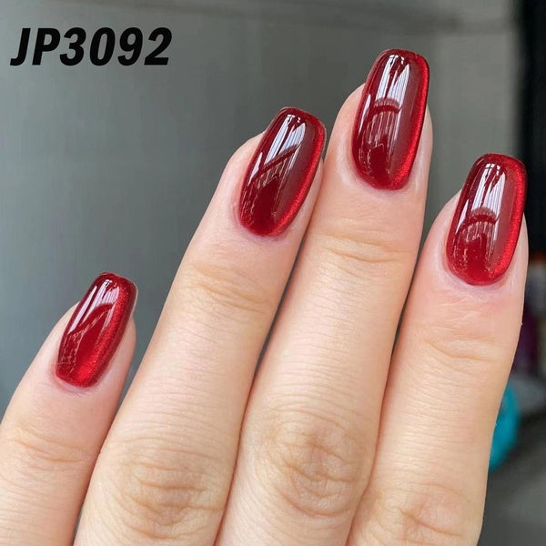 Solid Colored Fake Nails Blood Red Cat Eyes Wearable Nails French Glitter Powder Short Fake Nails Fake Nails With Glue for Girls