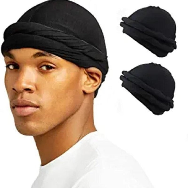 Turban for Men Halo Satin Lined Head Wraps Stretch Durags with Long Twisted Straps Cool Cap Do-rag Accessories