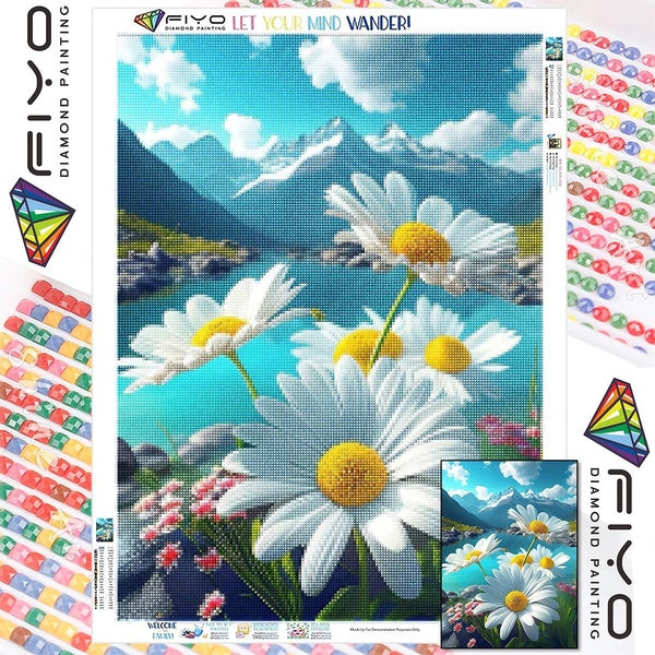 FIYO DIY 5D Daisy Diamond Painting Full Drill with Number Kits Home and Kitchen Fashion Mosaic Diamond Painting Canvas Wall Decoration Gift Crafts fo