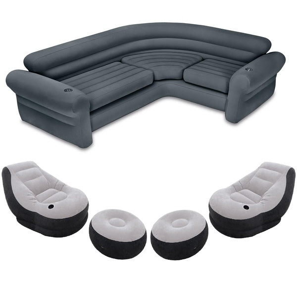 Intex Indoor Corner Sectional Couch w- Lounge Chair and Ottoman Set (2 Pack)