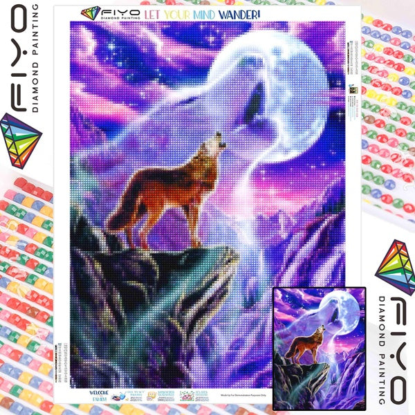 FIYO Wolf DIY 5D Diamond Painting Full Drill with Number Kits Home and Kitchen Fashion Cross Stitch Embroidery Paintings Canvas Pictures Wall Decorat