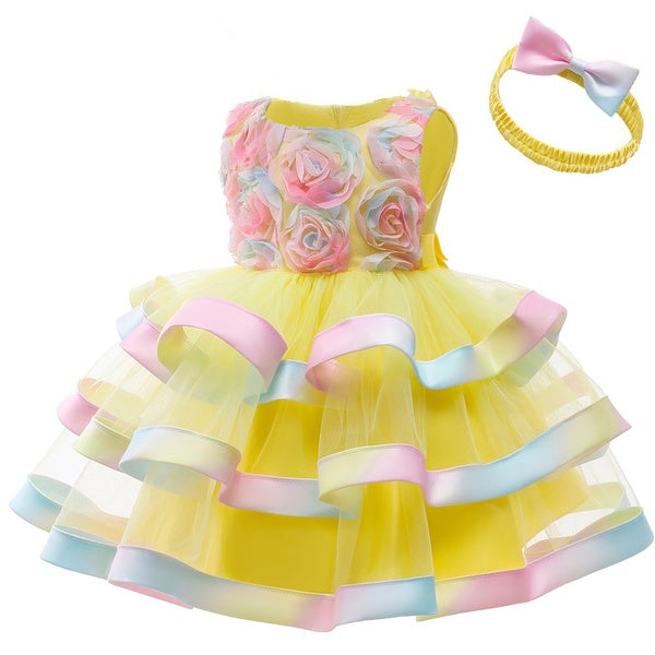 Summer Petal Toddler Infant 1st Birthday Dress For Baby Girl Clothing Cake Tutu Dress Robes de princesse Robes de soirée et de mariage avec bandeau