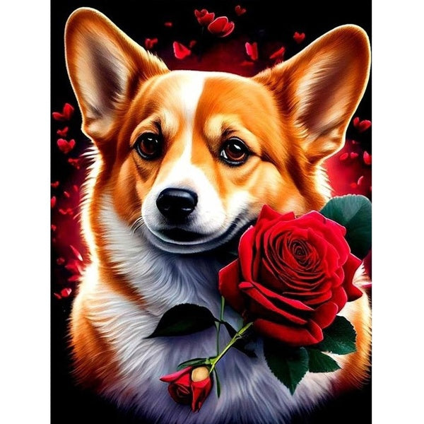 FIYO DIY 5D Confession Corgi Diamond Painting Full Drill with Number Kits Home and Kitchen Fashion Mosaic Diamond Painting Canvas Wall Decoration Gif