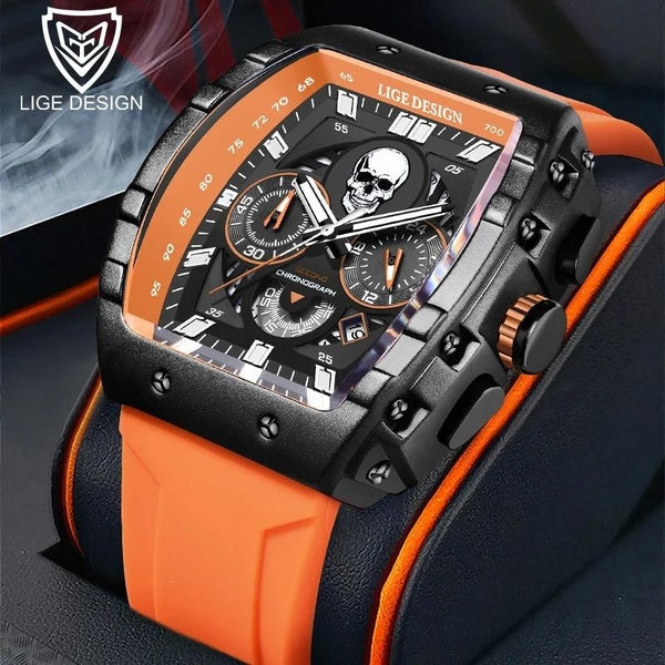 LIGE hommes montre-bracelet de luxe Sport bracelet en Silicone montre à Quartz chronographe étanche lumineux Date horloge Relogio Masculino