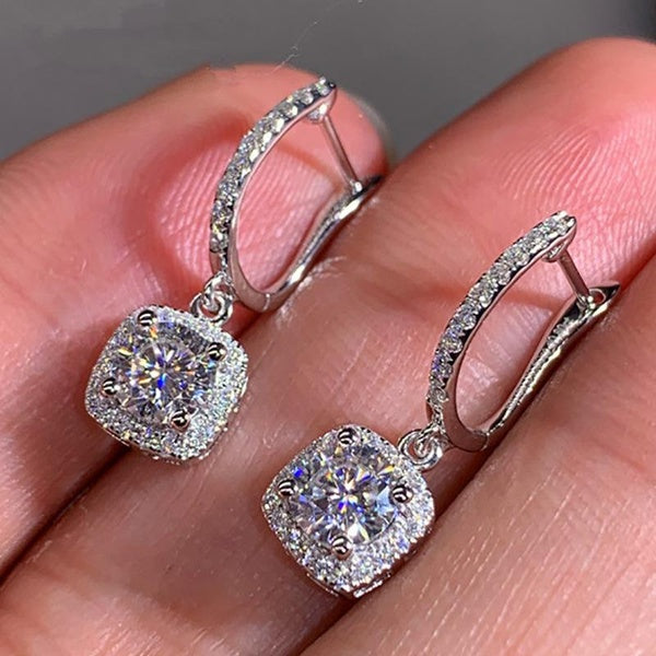 Romantic Square Colorful Rhinestone Diamonds Charming Earrings Hook, Women's Fashion Silver Dangle Earrings Party Earrings Jewerly