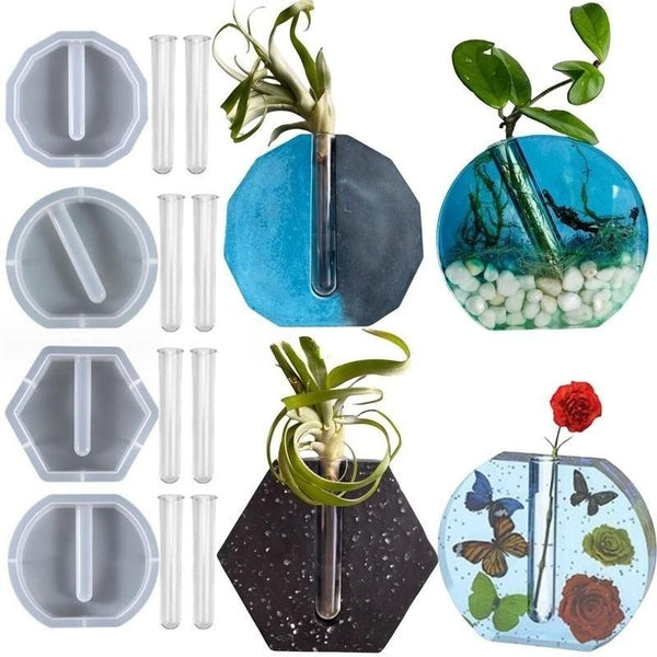 3pcs-set Hexagon-Oval-Polygon-Round shape Vase Resin Silicone Molds