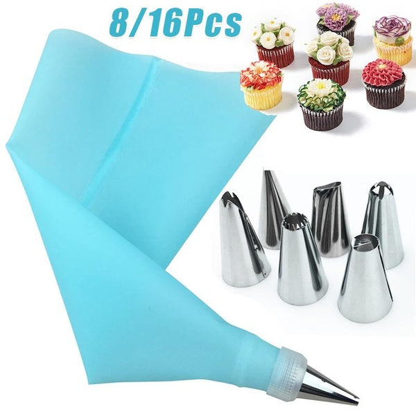 8-16Pcs Set Nozzle Piping Cake Decorating Tools Confectionery Equipment Kitchen Accessories Reusable Pastry Bag and Bakery Set Icing Socket