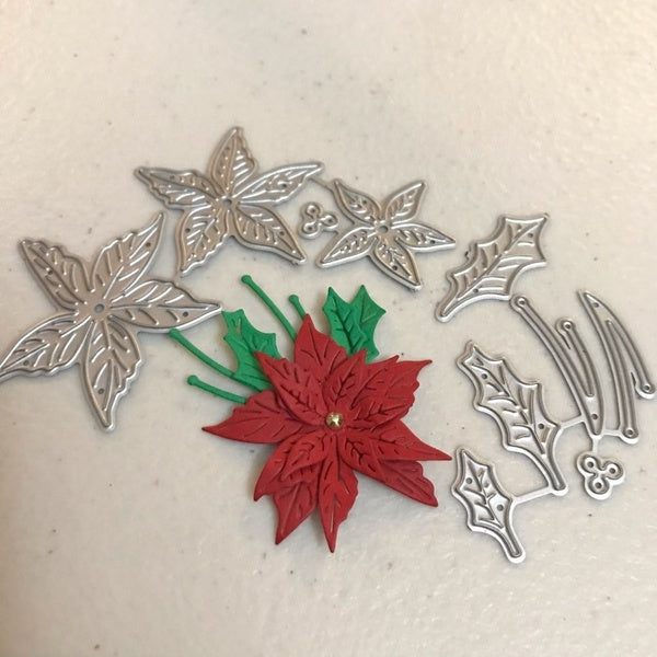 Christmas Flower Leaves Metal Cutting Dies Stencils for Scrapbooking Card Making Decorative Embossing Paper Cards DIY Dies