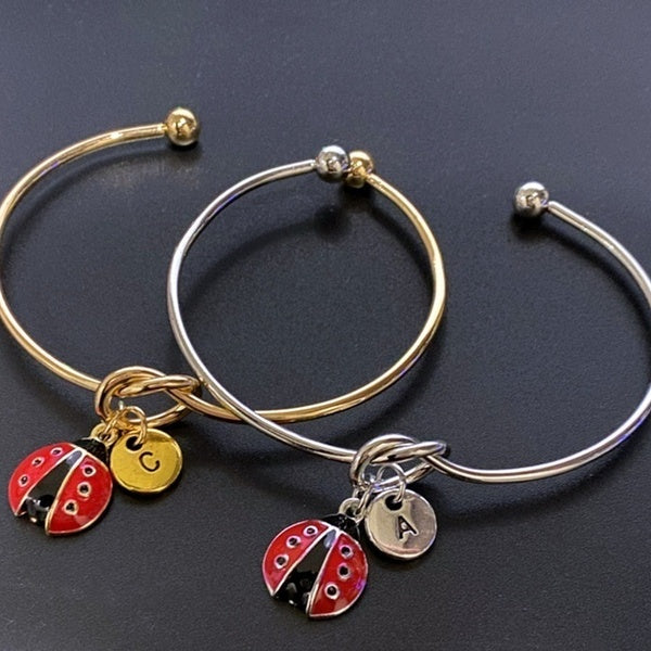 Ladybird bracelet, Initial bracelet, Charm bangle, Ladybug bracelet, Ladybird Gifts, Red Jewellery, Ladybird Gift, Ladybird jewelry,Insect
