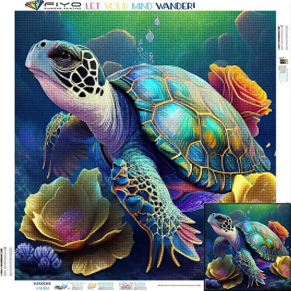 FIYO Turtles DIY 5D Diamond Painting Full Drill with Number Kits Home and Kitchen Fashion Mosaic Diamond Painting Canvas Wall Decoration Gift Crafts